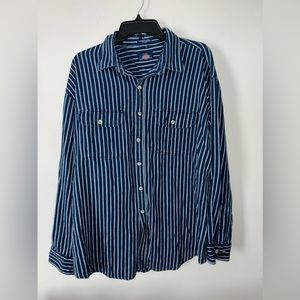 DICKIES - Vtg Striped Blue White Button-up Oxford Dad Skate Shirt, Mens XL